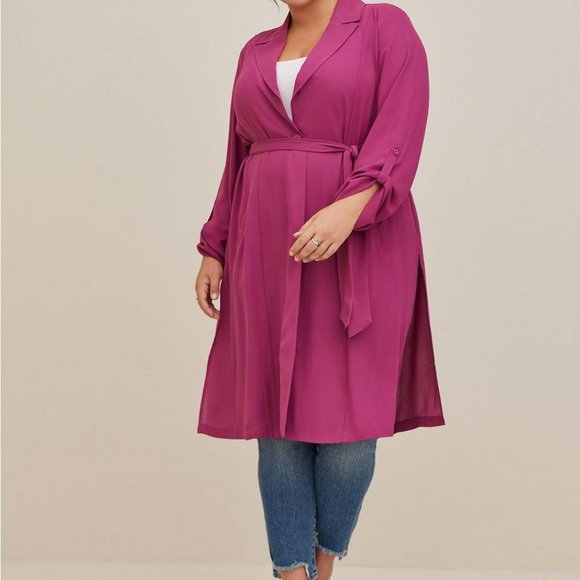 NWT Torrid Magenta Chiffon Trench Coat 1X 14-16 Plus - Picture 3 of 11